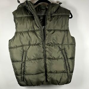 French Connection Marine Khaki Hooded Puffer Vest Size M, MSRP $ 118